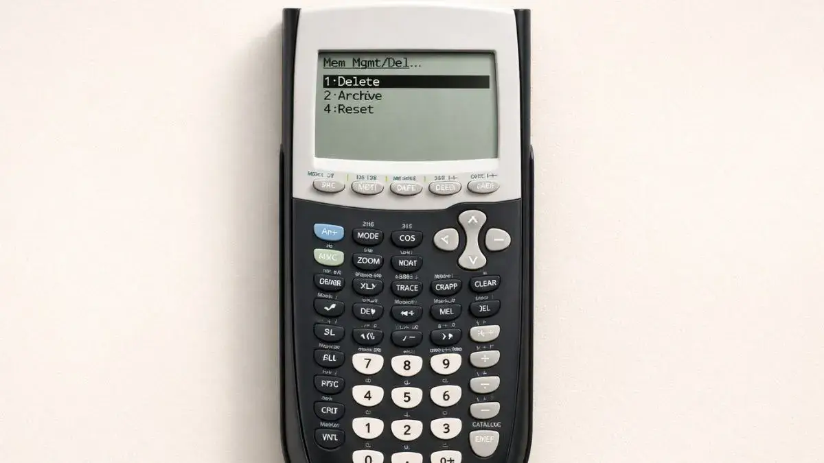 TI 84 calculator showing the memory management menu on the screen