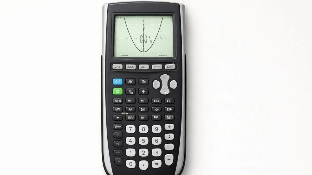 TI 84 calculator showing a parabola graph crossing the x-axis on the screen