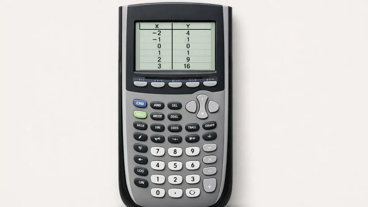 TI 84 calculator showing a table of x and y values on the screen